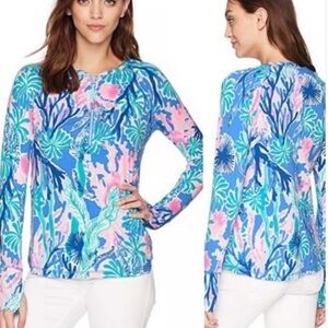 EUC Lilly Pulitzer Delaynee Meryl Luxletic Top Half Zip Jet Stream Size Medium